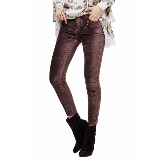Free People Mulberry Cyndi High Rise Stretch Metallic Velvet Pants 31 - Picture 1 of 11